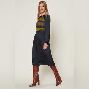 Current Air Anthropologie Long Sleeve MIDI Dress Belted Sz XS Silk Blend EUC